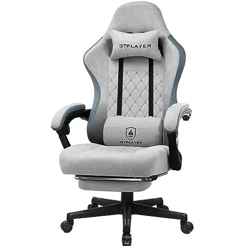 GTPLAYER Gaming Chair, Computer Chair with Pocket Spring Cushion, Linkage Armrests and Footrest, High Back Ergonomic Computer Chair with Lumbar Support Task Chair for Office or Gaming Grey