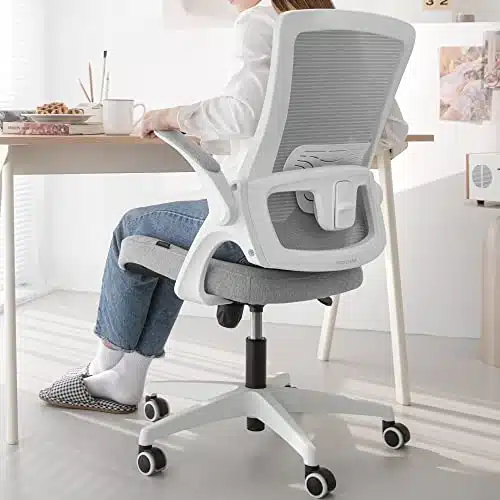 NEO CHAIR High Back Mesh Chair Adjustable Height and Ergonomic Design Home Office Computer Desk Chair Executive Lumbar Support Padded Flip up Armrest Swivel Chair (Grey)