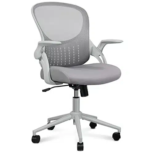 SMUG Home Office Ergonomic Desk Mesh Computer Modern Height Adjustable Swivel Chair with Lumbar SupportFlip up Arms, Grey, D x  x H