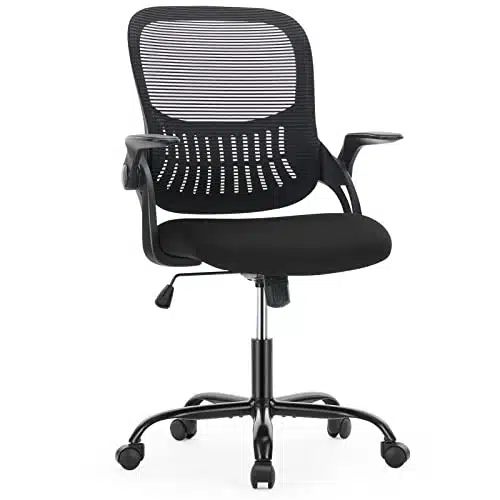 SMUG Office Mid Back Ergonomic Mesh Computer Desk Larger Seat, Executive Height Adjustable Swivel Task Chair with Lumbar Support Armrest for Women Adults, Black