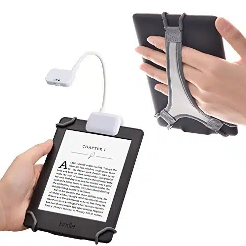 TFY Clip on LED Reading Light with Levels of Lumen Intensity for Kindle, Other e Readers, Tablets, Books Plus Bonus Hand Strap Holder for inch Kindle e Readers   White