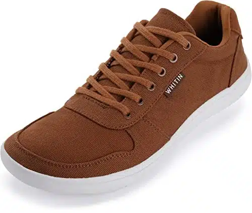 WHITIN Wide Toe Box Shoes for Men Canvas Minimalist Barefoot Sneakers Zero Drop Sole Minimus  Width Walking Gym Training Brown White