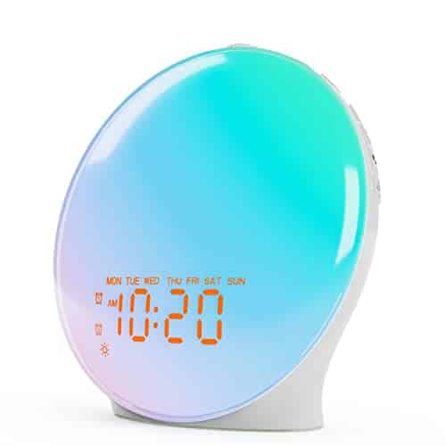 Wake Up Light Sunrise Alarm Clock for Kids, Heavy Sleepers, Bedroom, Upgraded Full Screen with Sunrise Simulation, Sleep Aid, Dual Alarms, FM Radio, Nightlight, Colors, Sounds, Ideal for Gift