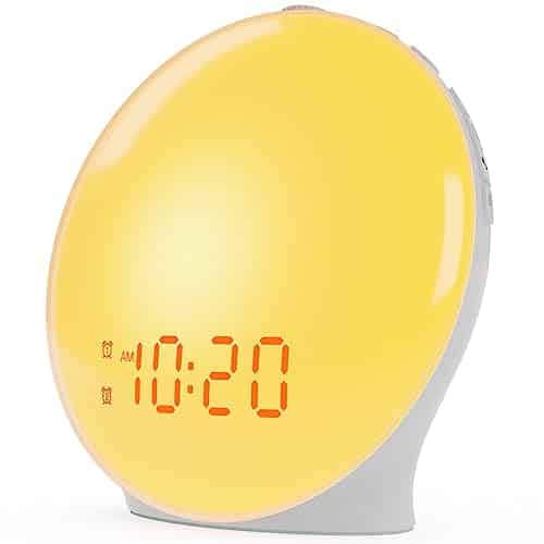 Wake Up Light Sunrise Alarm Clock for Kids, Heavy Sleepers, Bedroom, with Sunrise Simulation, Fall Asleep, Dual Alarms, FM Radio, Snooze, Nightlight, Colorful Lights, Natural Sounds, Ideal for Gift