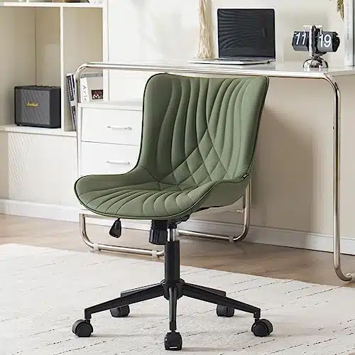 YOUNIKE Office Chair, ErgonomicÂ Desk Chair with Wheels, Armless Home Office Computer Task Chairs, Modern Faux Leather Padded Vanity Chair, Adjustable Swivel Rocking Chair with Back, Dark Green