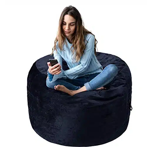 Amazon Basics Memory Foam Filled Bean Bag Chair with Microfiber Cover, ft, Blue, Solid