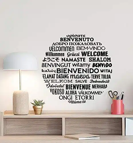 ArogGeld Welcome in Different Languages Wall Decal Hello Poster Office Sign Welcome Decal Quote Vinyl Sticker Hallway Decor Welcome Wall Art in