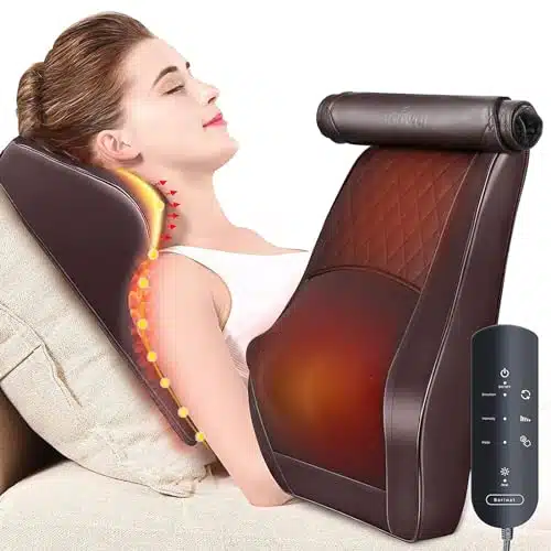 Boriwat Back Massager Neck Massager with Heat, D Kneading Massage Pillow for Pain Relief, Massagers for Neck and Back, Shoulder, Leg, Gifts for Men Women Mom Dad, Stress Relax at Home Office and Car