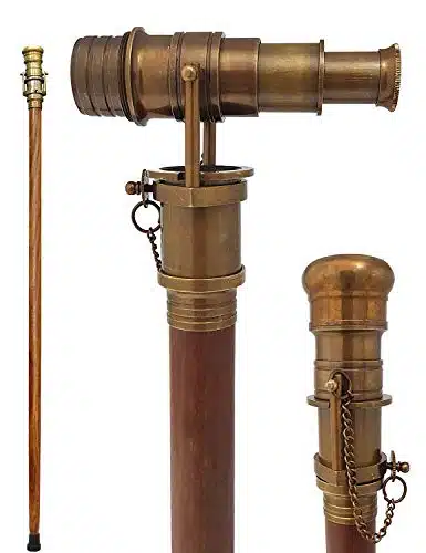 Brass Nautical Telescope Walking Stick Antique Finish Costume Wooden Cane Foldable Rosewood Stick Steampunk Style