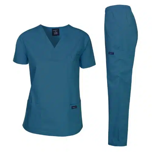 Dagacci Medical Uniform Womens Medical Scrub Set Shirt Top and Pant, Caribbean_, Small, Short Sleeve