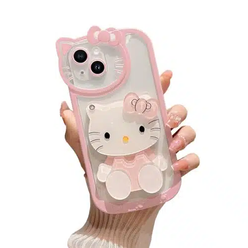 FSUNRRUII for iPhone Kawaii Pink Cute Cartoon Phone Case,with Mirror Stylish Cute Girls Phone Case for iPhone inch Pink