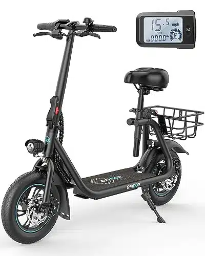 Gyroor Electric Scooter with Seat,  Powerful Motor up to iles Range, Foldable Scooter for Adult Max Speed ph, Commuter Electric Scooter with Basket