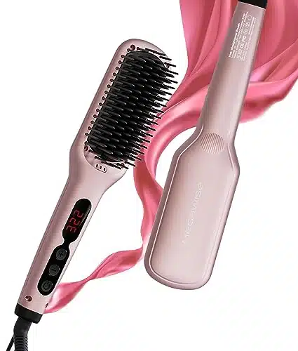 Hair Straightener Brush, MegaWise Hair Straightening Comb for All Hair Types with Nano Heating Teeth, Double Anion Technology, MCH s Fast Heating & inute Auto Shut Off   Gifts for Women