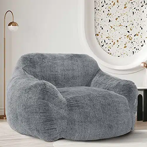 Homguava Giant Bean Bag Chair Sofa High DensityÂ Foam Filled Sofa Chair Large Lazy BeanBag Sofa with Armrests for Living Room, Bedroom (Grey)