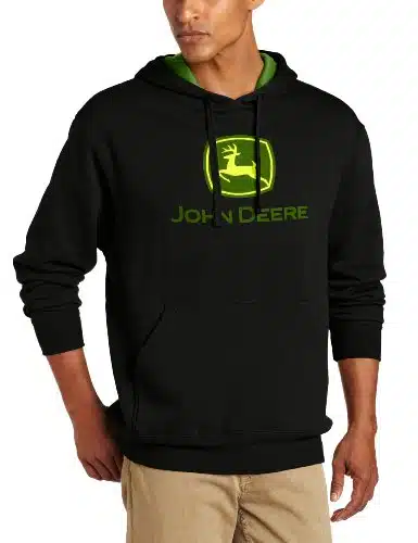 John Deere Men's Trademark Logo Core Hood Pullover Fleece, Black, X Large