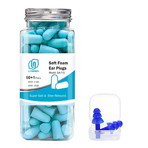 LYSIAN Ultra Soft Foam Earplugs Sleep, dB SNR dB NRR Sound Blocking Noise Cancelling Ear Plugs for Sleeping, Travel, Shooting and Working  Pairs Pack (Lake Blue)