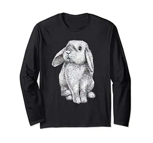 Lop Eared Bunny Rabbit Cute Easter Drawing Long Sleeve T Shirt