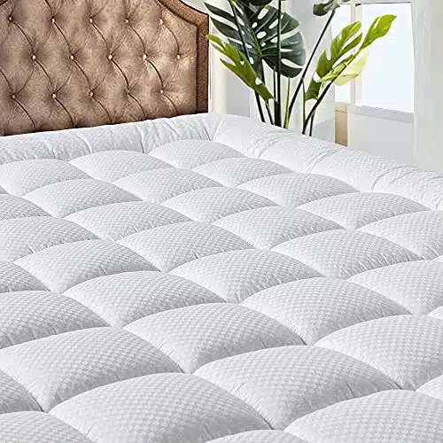 MATBEBY Bedding Quilted Fitted Mattress Pad Cooling Breathable Fluffy Soft Stretches up to Inch Deep, Twin Size, White, Mattress TopperProtector