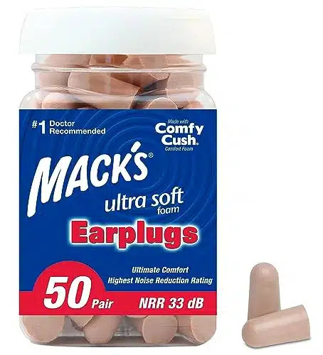 Mack's Ultra Soft Foam Earplugs, Pair   dB Highest NRR, Comfortable Ear Plugs for Sleeping, Snoring, Travel, Concerts, Studying, Loud Noise, Work  Made in USA