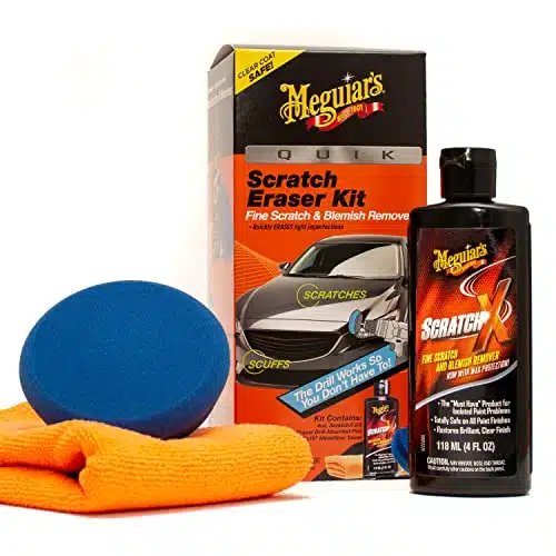 Meguiar's Quik Scratch Eraser Kit, Car Scratch Remover for Repairing Surface Blemishes, Car Care Kit with ScratchX, Drill Mounted Pad, and Microfiber Towel, Count