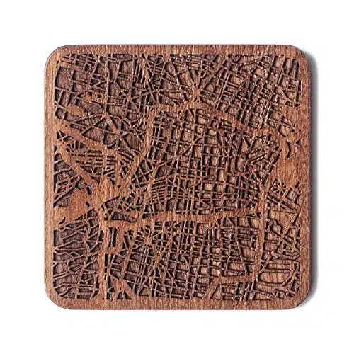 Mexico City Map Coaster by ODesign Studio, One piece, Sapele Wooden Coaster with city map, Multiple city optional, Handmade