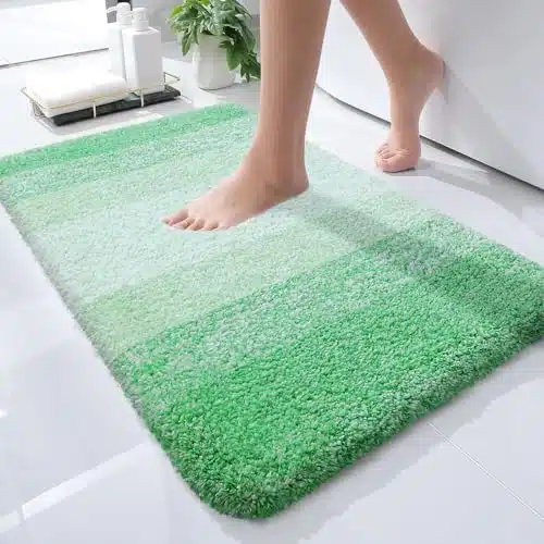 OLANLY Luxury Bathroom Rug Mat x, Extra Soft and Absorbent Microfiber Bath Rugs, Non Slip Plush Shaggy Bath Carpet, Machine Wash Dry, Bath Mats for Bathroom Floor, Tub and Shower, Green