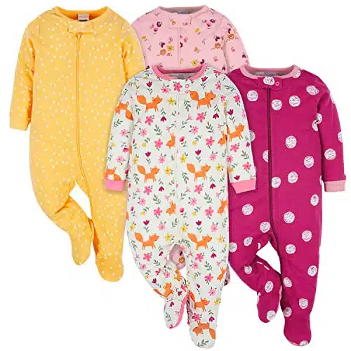 Onesies Brand Baby Girl's Pack Sleep 'N Play Footies Multi Pack, Fox, onths