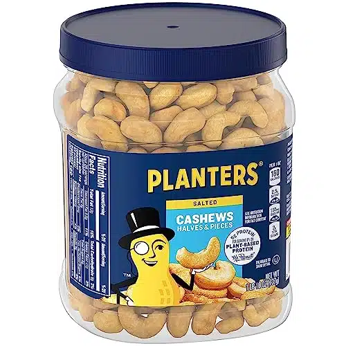 PLANTERS Salted Cashew Halves & Pieces, Party Snacks, Plant Based Protein, Oz Canister