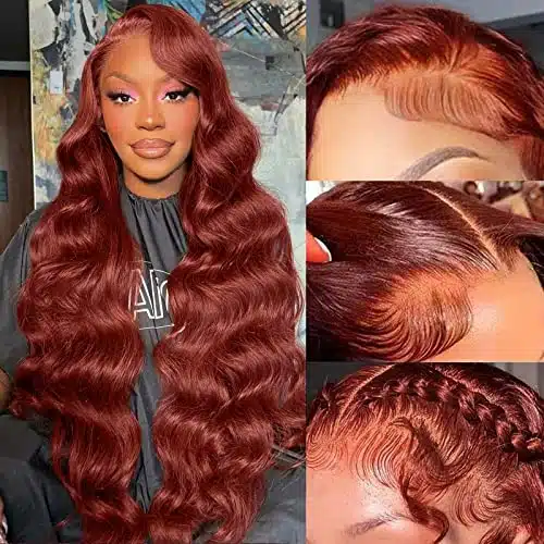 Reddish Brown Lace Front Wigs Human Hair Pre Plucked xAuburn Colored Human Hair Lace Front Wigs Body Wave Glueless Wigs Human Hair Transparent HD Lace Frontal Human Hair Wigs Inch