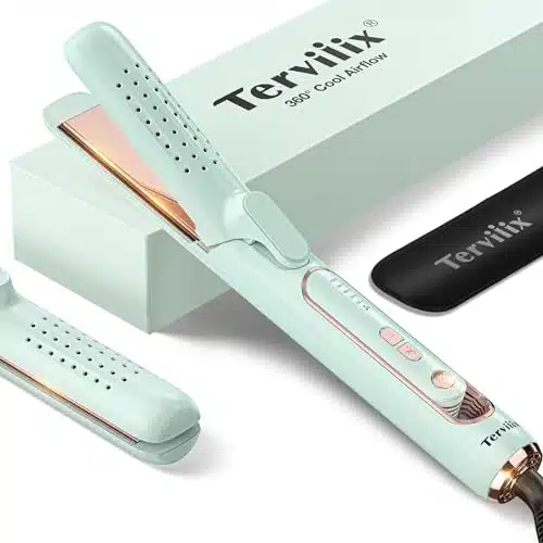 Terviiix Airflow Styler Hair Straightener, Titanium Flat Iron for Travel, Straightening Iron with Cooling Air Vents to Lock in Style, Adjustable Temp, Dual Voltage, Auto Shut Off, Mint Green