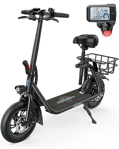 URBANMAX CElectric Scooter with Seat,  Powerful Motor up to iles Range, Foldable Electric Scooter for Adults Max Speed ph, Electric Scooter for Commuting with Basket