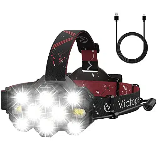 Victoper Headlamp Rechargeable, Lumens Super Bright LED Head Lamp, +ode Head Light with Red Light for Adult, Waterproof Head Flashlight for Outdoor Running, Hunting, Camping, Red&Black