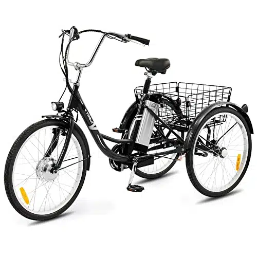 Viribus Electric Tricycle for Adults, Three Wheel Electric Bike with V Removable Battery Basket for Men Women Senior, mph Long Range Adult Electric Trike heeler Cargo Bike for Cruising