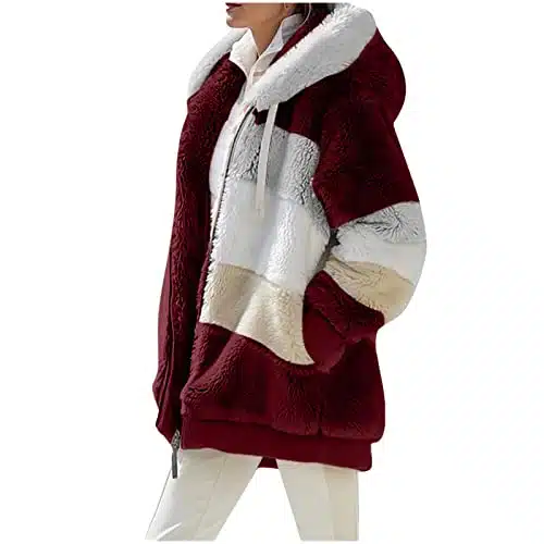 symoid Winter Coats for Women Fleece Jacket with Hoodie Zipper Sherpa Fuzzy Sweatshirts Oversize Drawstring Warm Outwear