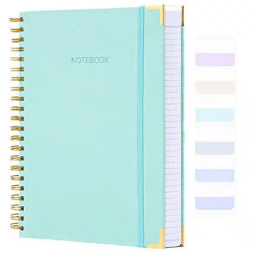 Amanple Spiral Notebook, College Ruled Notebook Journal,  x , Pages Leather Writing Journal for Women Men, AHardcover Notebook for Work School, pcs Index Tabs, Teal