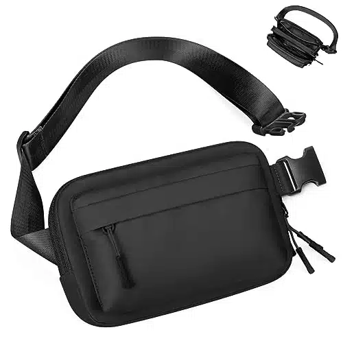 BesTour Fanny Packs for Women Men,Belt Bag with Zipper Pockets,Waterproof Crossbody Bag,Fashion Waist Packs with Adjustable Long Strap for WorkoutRunningYogaShoppingHiking,Black