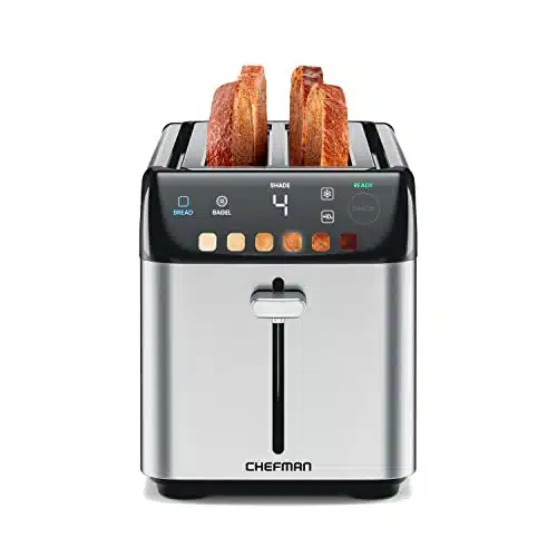 Chefman Smart Touch Slice Digital Toaster, Shade Settings, Stainless Steel Toaster Slice with Extra Wide Slots, Thick Bread Toaster and Bagel Toaster, +, Defrost, Removable Crumb Tray