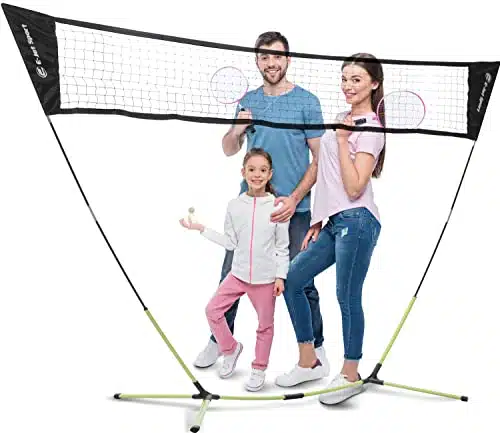 E jet Badminton Net, Portable & Instant Setup (Tool Free Assembly)   Backyard Fun, Beach Park Picnic Outdoor Games, Green, x Ft (EOB)