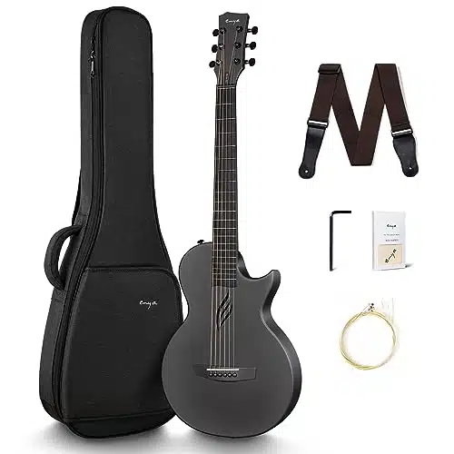 Enya Nova Go Carbon Fiber Acoustic Guitar Size Beginner Adult Travel Acustica Guitarra wStarter Bundle Kit of Colorful Packaging, Guitar Strap, Gig Bag, Cleaning Cloth, String(Black)