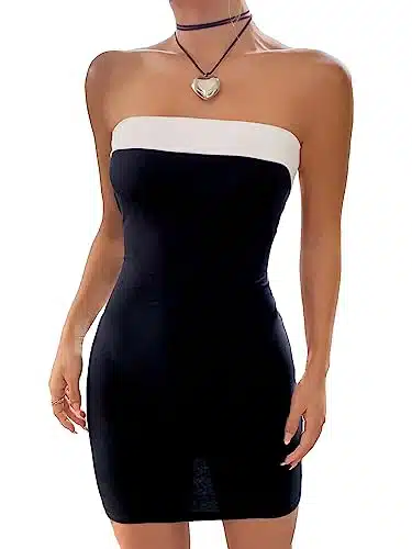 GORGLITTER Women's Sexy Colorblock Mini Black Tube Dress Sleeveless Strapless Bodycon Dresses Black and White Small