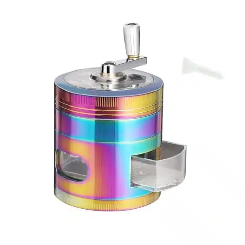 Inch Spice Grinder with Handle and scraper, Large Colorful Crank Grinder with Transparent Cover Kitchen Helper,Easy Clean, Rainbow