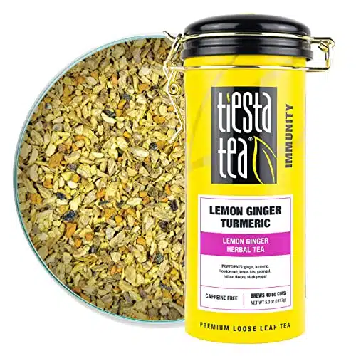 Tiesta Tea   Lemon Ginger Turmeric, Lemon Ginger Herbal Tea, Loose Leaf, Up to Cups, Make Hot or Iced, Non Caffeinated, Ounce Refillable Tin