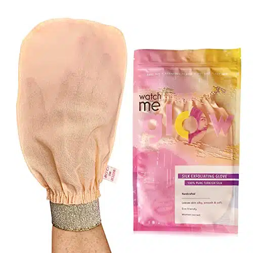 WATCH ME GLOW Silk Exfoliating Glove % Turkish Silk DEEP EXFOLIATING Body Scrubber Dead Skin Removal Body Exfoliator SMOOTHS SKIN and Keratosis Pilaris Exfoliating Mitt