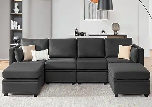 Weture Modular Sectional Sofa, Convertible U Shaped Sofa Couch with Storage, High Supportive & Soft Sponges, Seat Modular Sectionals Sofa Couch with Chaise for Living Room, Dark Grey