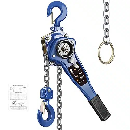 ANBULL Lever Chain Hoist, LBS FT T  Manual Ratchet Chain Puller Hoist wPortable Hooks for Building Garages Warehouse Automotive Machinery