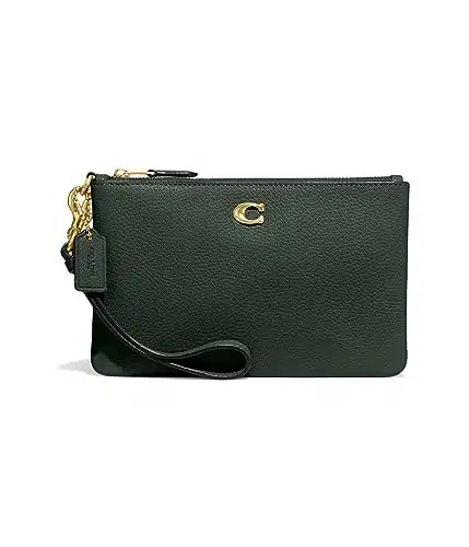 Coach Polished Pebble Leather Small Wristlet, Amazon Green