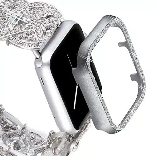 VIQIV Bling Protective Face Bumper Case Cover for Compatible with Apple Watch mm mm mm mm, Crystal Diamond Plate Frame Compatible with Apple iWatch Series Silver