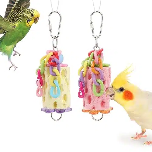 Wontee Bird Chewing Toys Bird Beak Grinding Calcium Parakeet Treats for Budgies Cockatiels Conures Quaker Senegal Parrot (Random Color)