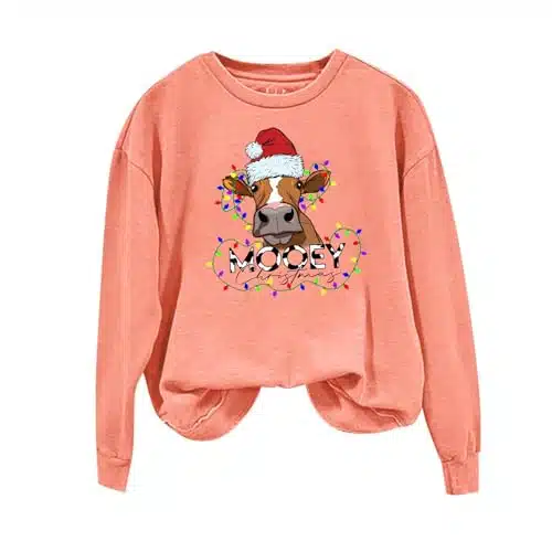 black of friday sale Christmas Shirts For Women Long Sleeve Christmas Tree Graphic Tops Oversized Crewneck Christmas Sweatshirts Ladies Christmas Shirt Orange