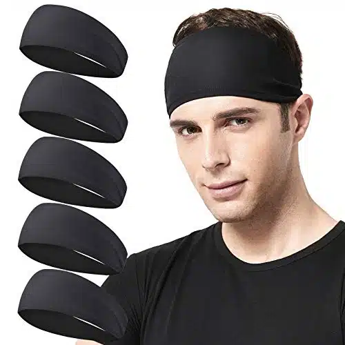 Acozycoo Mens Running Headband,Pack,Mens Sweatband Sports Headband for Running,Cycling,Basketball,Yoga,Fitness Workout Stretchy Unisex Hairband (Black)